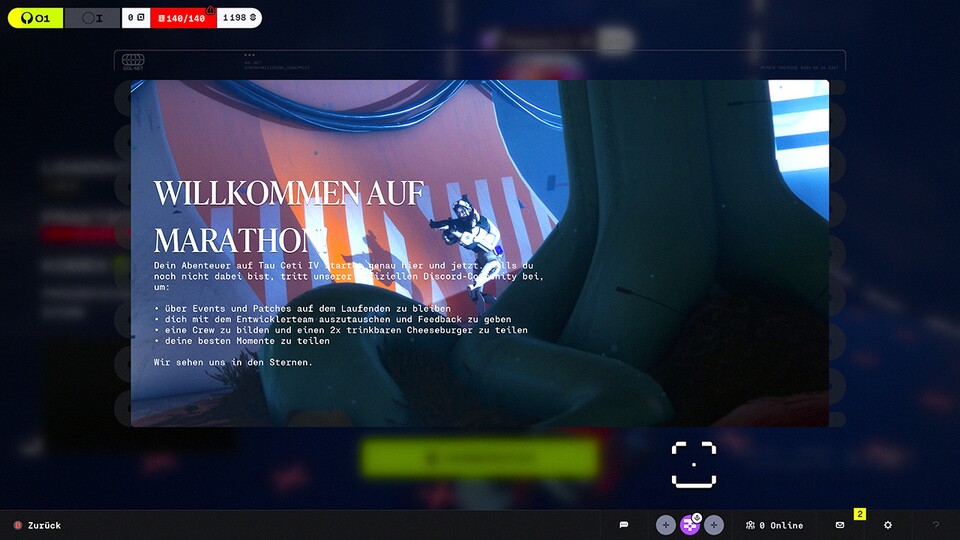 Mit diesem Bildschirm begrüßt euch Marathon nach dem Einführungs-Run.