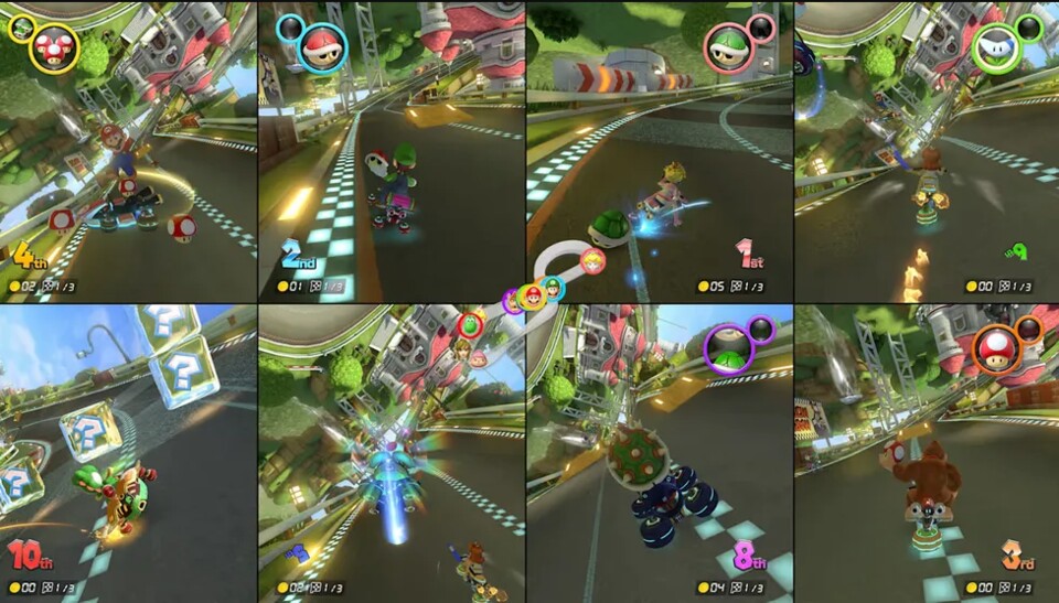 MK8 Deluxe - So sieht der 8-Spieler-Splitscreen aus.