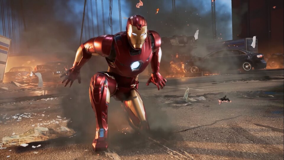 Iron Man gehört zu den spielbaren Helden in Marvel's Avengers: A-Day und lässt uns fliegen.