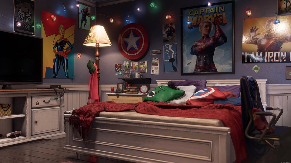 Kamals Zimmer ist vollgestopft mit Anspielungen an die Superhelden. Vor allem Captain Marvel hat es ihr angetan.
