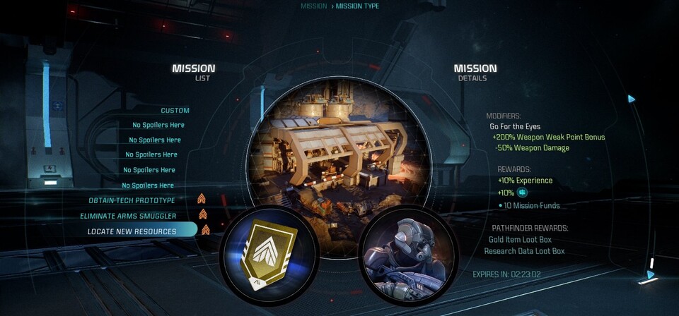 Hier kann der Spieler die Multiplayer-Missionen in Mass Effect: Andromeda auswählen.