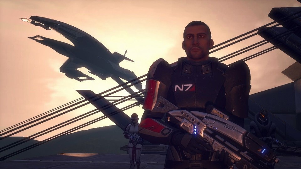 Die klassische Mass-Effect-Ausrüstung mit Onyx-Panzerung und dem markanten N7-Emblem. 
