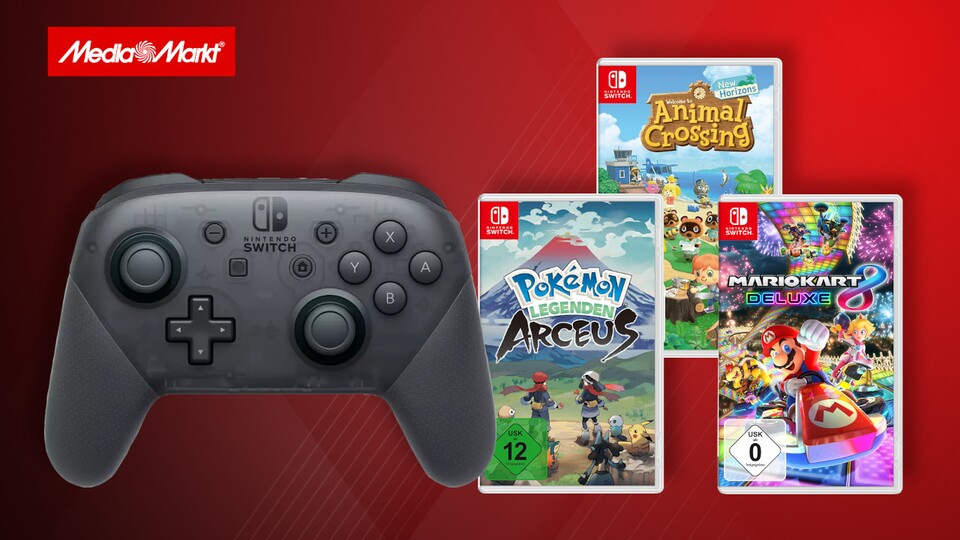 Den Nintendo Switch Pro Controller bekommt ihr im Bundle mit großen Switch-Hits wie Animal Crossing oder Mario Kart 8.
