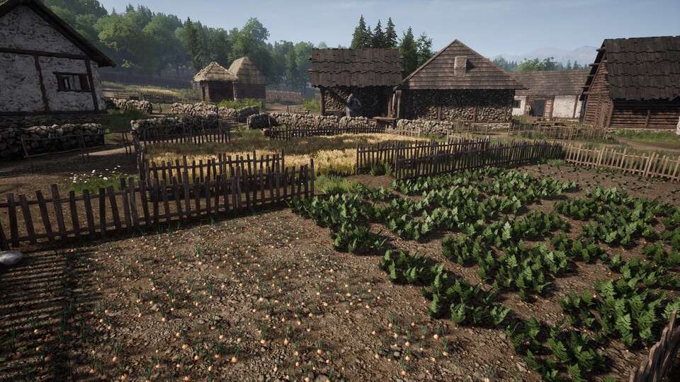 Ein Blick auf die PC-Version von Medieval Dynasty, in dem wir unser mittelalterliches Dorf aufbauen.