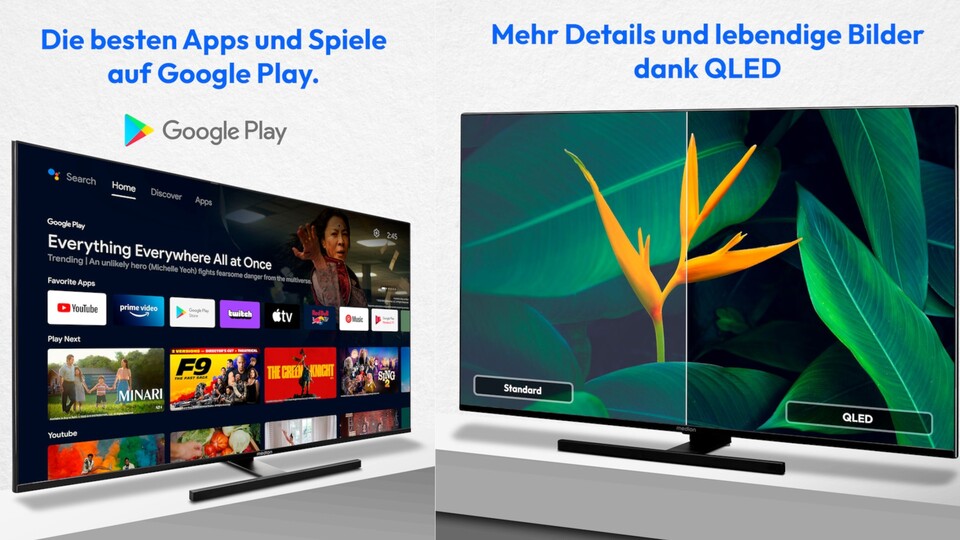 Der Medion Life X16573 QLED 4K-Fernseher bietet nicht nur eine für seinen Preis gute Bildqualität, sondern durch Google Play auch einen umfangreichen App-Support.