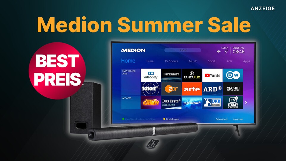 Im Medion Summer Sale bekommt ihr unter anderem den 55 Zoll großen 4K-Fernseher Medion Life X15509 sehr günstig im Angebot, aber nur noch heute.