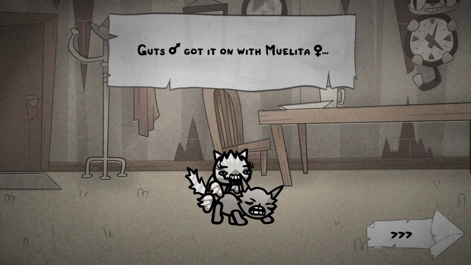 Aus dem Paarungsversuch wird wahrscheinlich nichts, da Muelita offensichtlich so gar keinen Bock auf Guts hat.