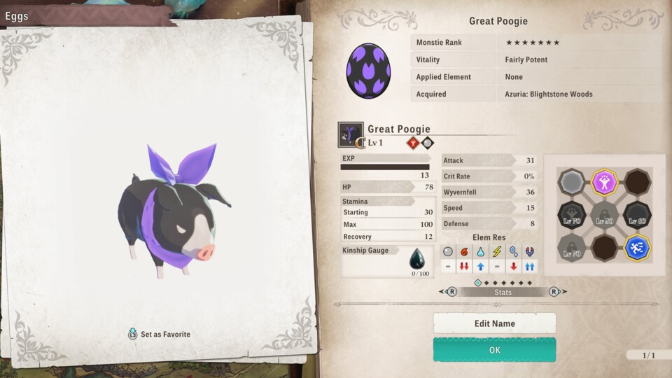 Ausgewachsen trägt das Poogie einen lilafarbigen Schal und gehört dem Normal-Typ an. (© Capcom)