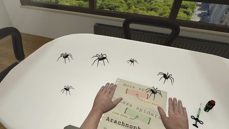 Wer sich ohne große Verpflichtung schon einmal mit den kleinen Krabblern in Virtual Reality auseinandersetzen will, kann das in dem Spiel Arachnophobia. 