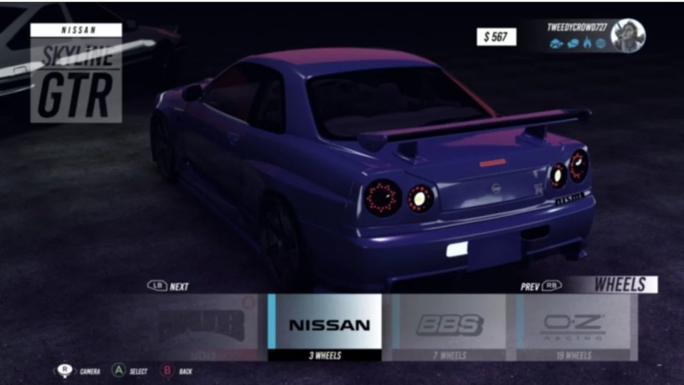 Dieser Screenshot zeigt das vermeintliche Tuning-Menü mit einem Nissan Skyline GTR.