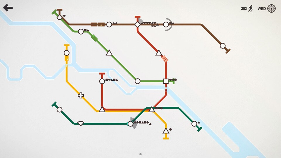 So sieht es bei Mini Metro aus, wenn noch nicht allzu viel auf dem Bildschirm los ist. 