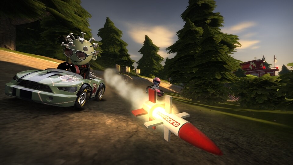 ModNation Racers: Statt mit Schildkrötenpanzern schießt ihr mit Raketen.