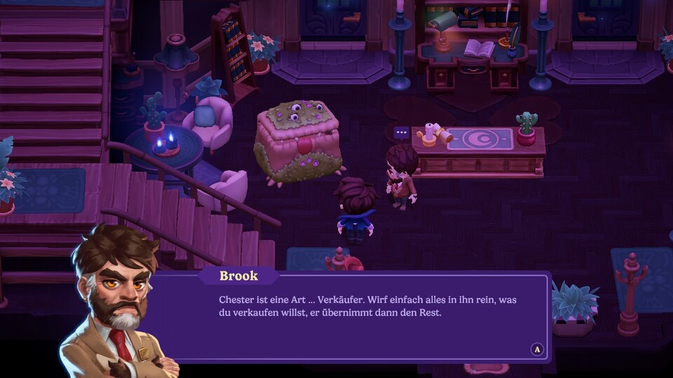 Hier lernt mein Vampir gerade Chester kenne, die gefräßige Versandtruhe in Moonlight Peaks.