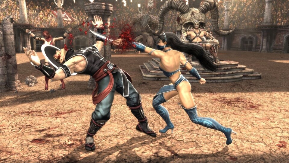 Unter tosendem Applaus der Zuschauer lässt sich Kung Lao von Kitana vermöbeln.