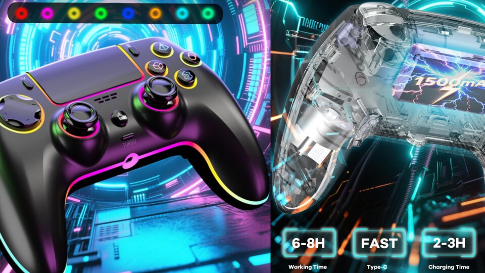 Die Beleuchtung des günstigen PS5-Controllers sieht zwar recht schick aus. Wenn ihr diese verwendet, hält der Akku allerdings nicht die versprochenen 6 bis 8 Stunden hält durch.
