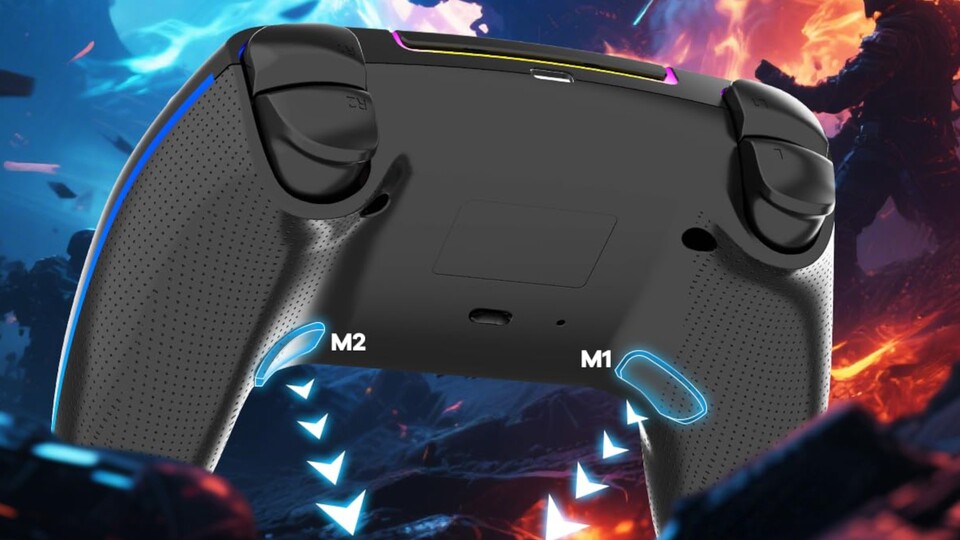 Auf der Rückseite des neuen PS5-Controllers findet ihr zwei programmierbare Extratasten.