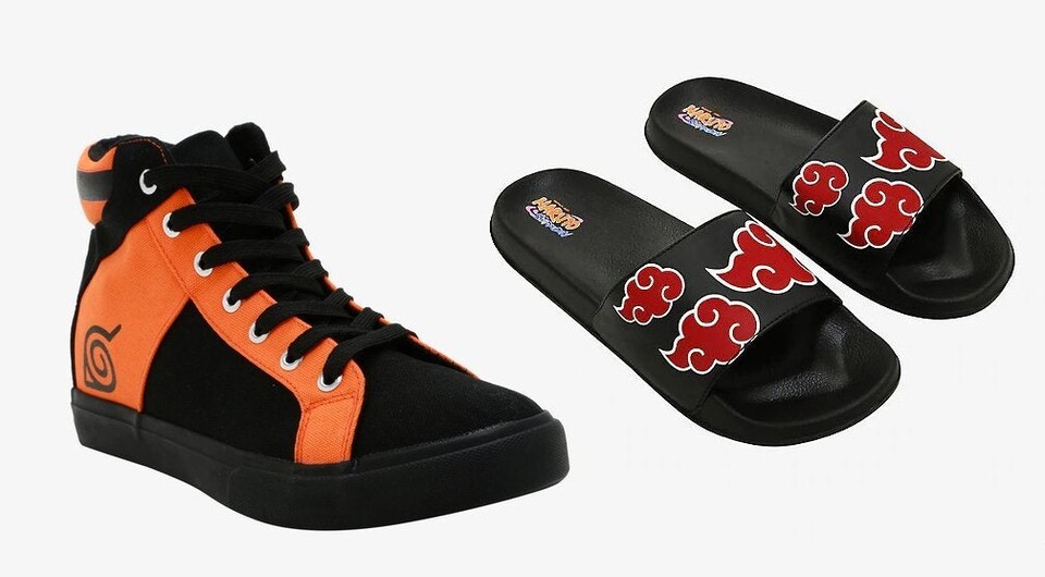 Auch zu Naruto gibt es neue Schuhe: Sowohl als Hi Top-Sneaker als auch die Latschen-Version.