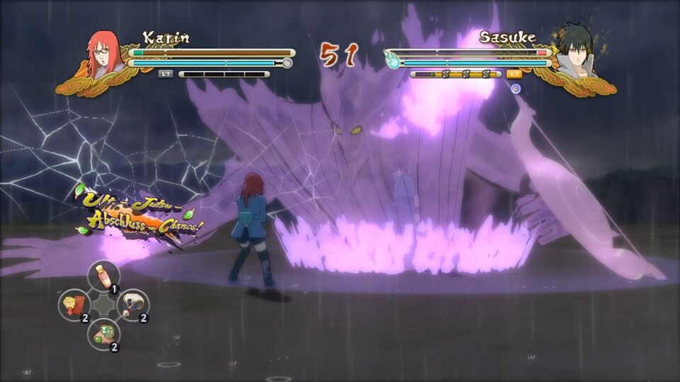 Die Spezialfähigkeiten der Charaktere entfesseln unglaubliche Effektgewitter. Hier seht ihr Sasuke in Aktion.