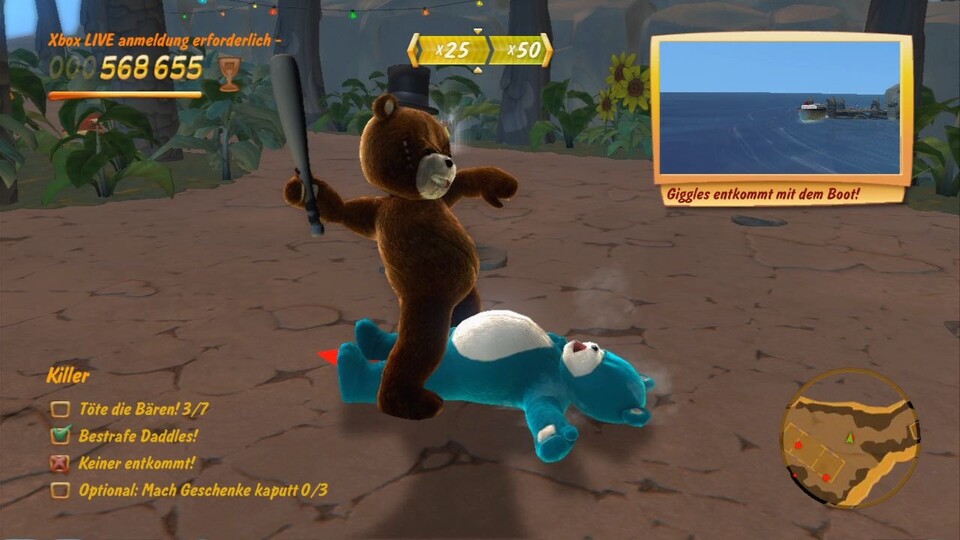 Naughty Bear ist zwar stark im Führen einer Waffe, das Spiel ist technisch allerdings sehr schwach. [360]