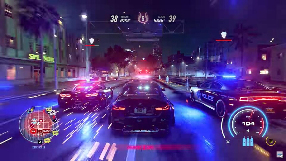 Bei den Nachtrennen in Need for Speed Heat rücken euch auch die Cops auf die Pelle.
