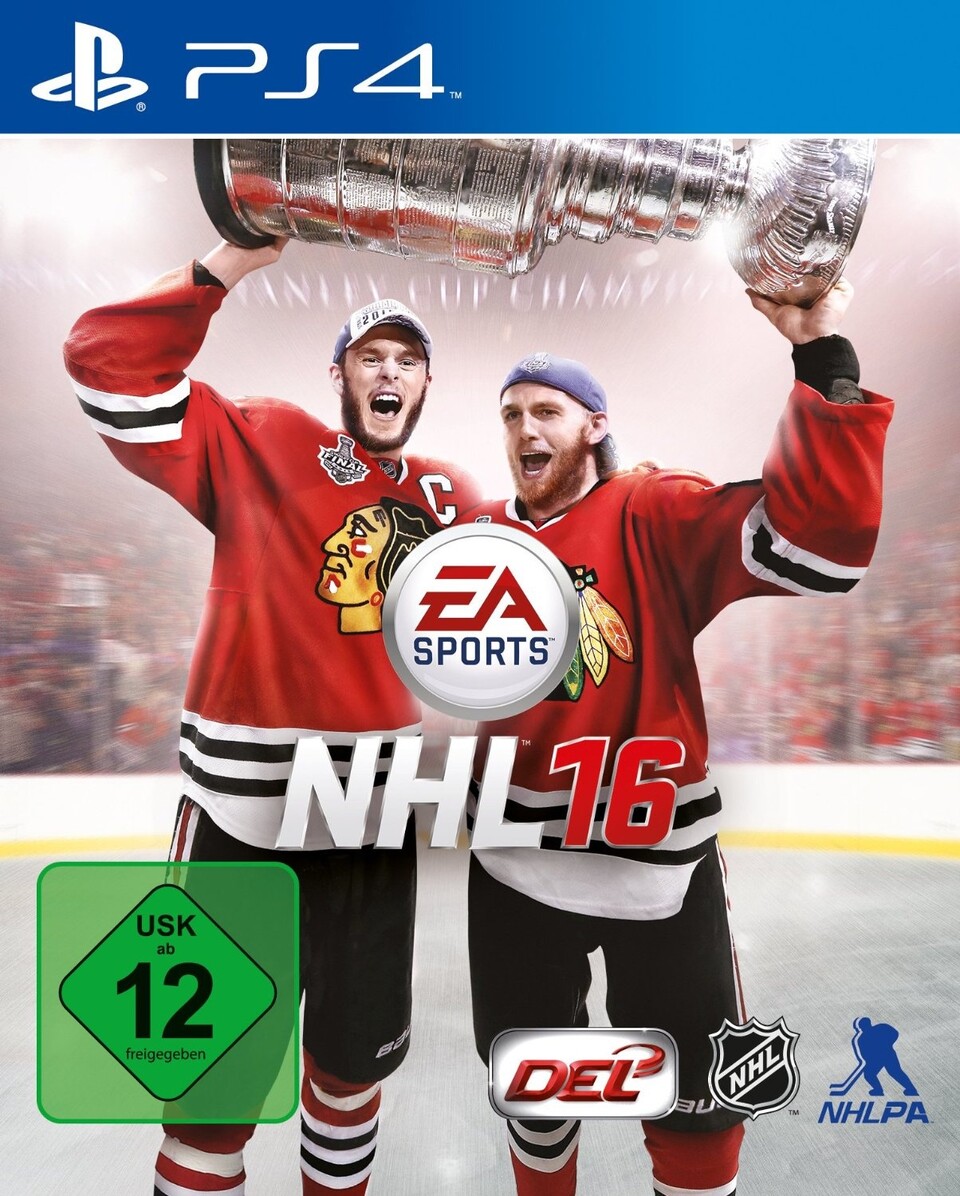 So sollte das Cover für NHL 16 aussehen, links Jonathan Toews, rechts Patrick Kane.