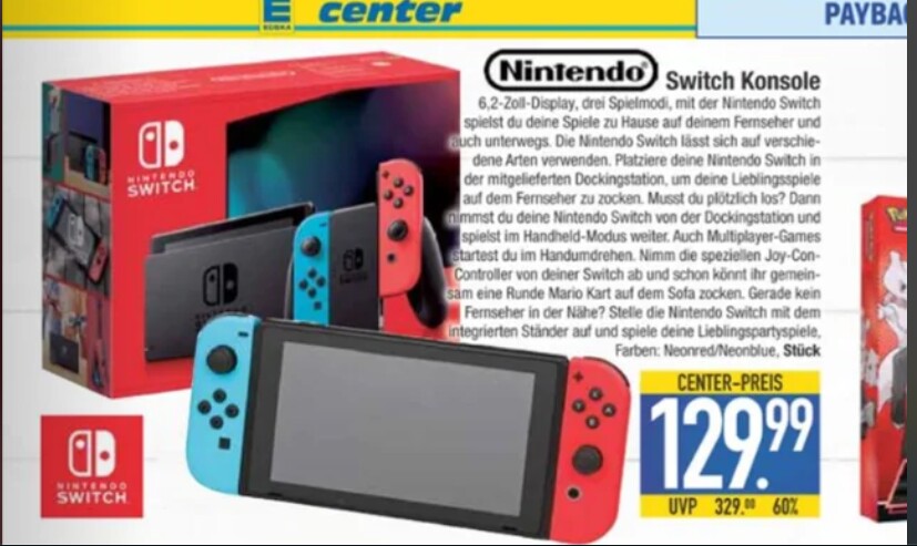 Nintendo Switch im Angebot bei Edeka - leider ein Druckfehler.