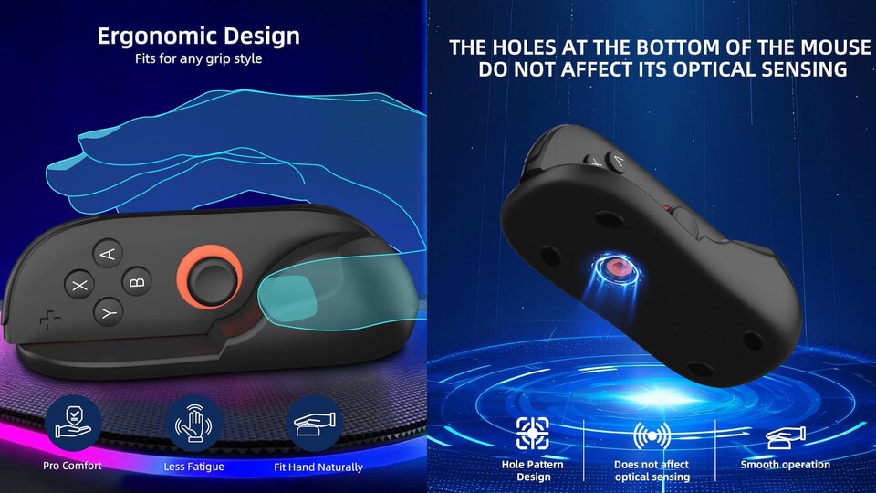 Mausgriffe (hier ein Modell von Nekuma) erlauben es euch, die neue Maussteuerung der Joy-Con 2-Controller ohne verkrampfte Hände zu nutzen.
