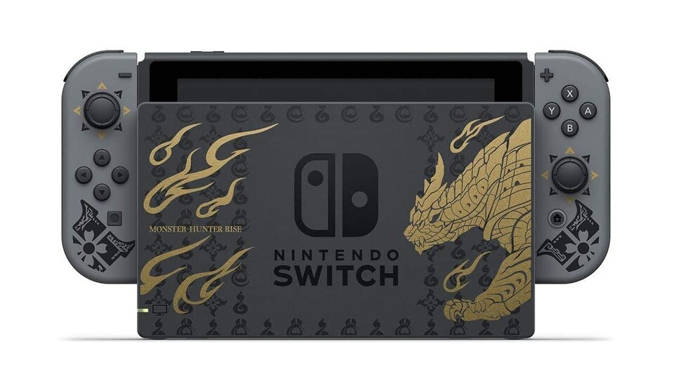 Das Design der Switch in der Monster Hunter Rise Edition ist hübsch und wirkt trotz verschnörkelter Symbole elegant.