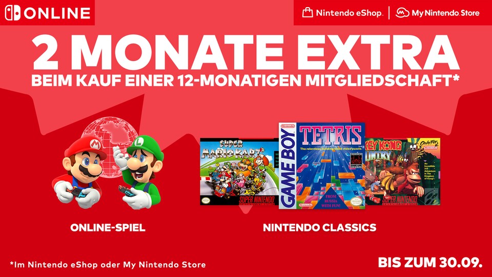 Noch bis Ende September könnt ihr euch zwei Extra-Monate bei Nintendo Switch Online sichern.