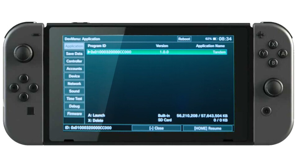 Die Entwickler-Menüs der Nintendo Switch.