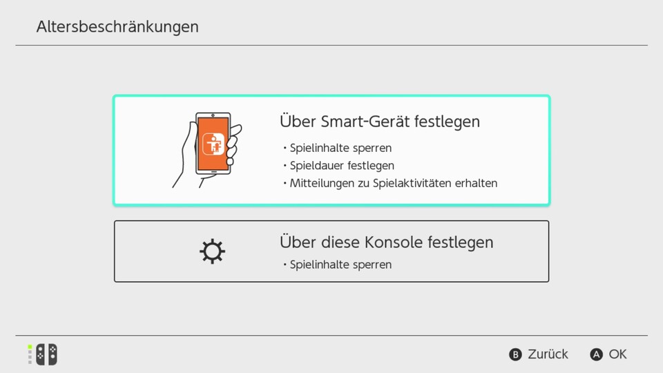 Die Jugendschutzeinstellungen könnt ihr wahlweise auch über ein Smart-Gerät wie ein Handy festlegen – sofern ihr mit eurem Nintendo-Account eingeloggt seid.