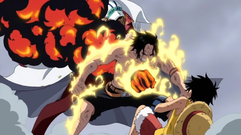 One Piece: Ace wirft sich schützend vor Ruffy und rettet ihm so das Leben.