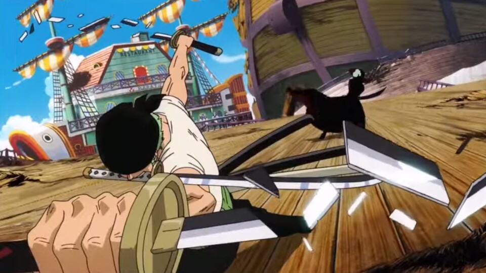 Zorros erstes Aufeinandertreffen mit Mihawk geht für ihn nicht gut aus. (Bild: © Eiichiro Oda, Shueisha Toei Animation)