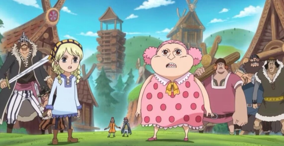 Gerd als kleines Kind an der Seite von Linlin, bevor das Dorf verwüstet wurde. (© Eiichiro Oda, Shueisha Toei Animtion)