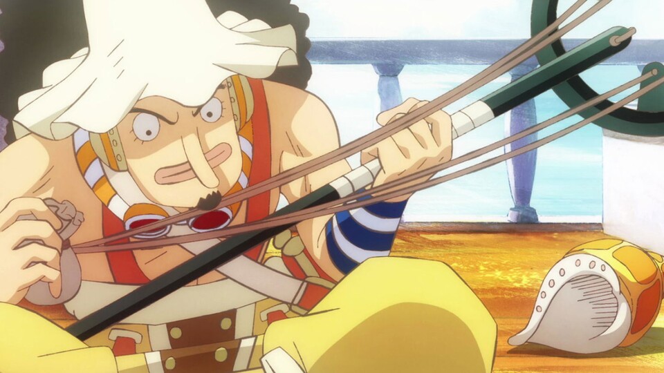 Lysop mag vielleicht nicht gut im Nahkampf sein, aber dafür hat er eine nahezu perfekte Treffsicherheit im Fernkampf und kann verheerenden Schaden anrichten. (Bild: © Eiichiro Oda, Shueisha Toei Animation)