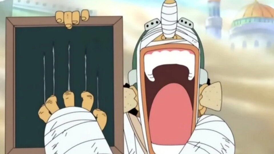 Lysop setzt seinen Quietschterror-Angriff gegen die Baroque-Agenten ein, die Vivi im Alabasta-Arc verfolgen. (© Eiichiro Oda, Shueisha Toei Animation)