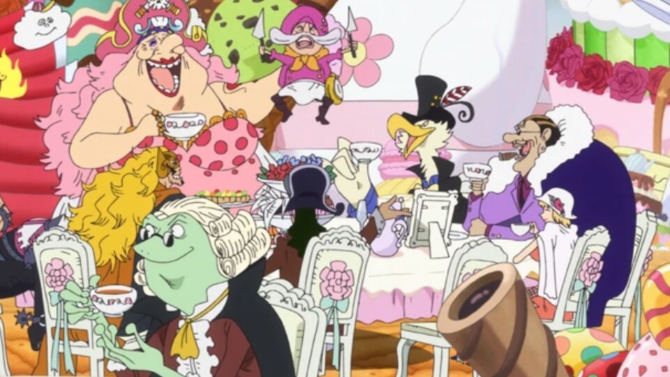 Morgans trinkt mit Big Mom am Tag der Feier Tee. (© Eiichiro Oda, Shueisha Toei Animation)