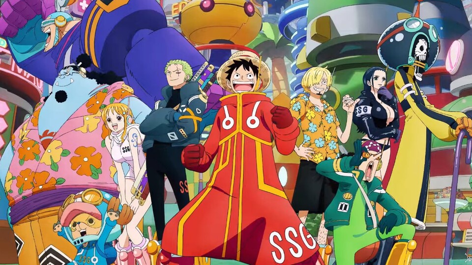 Ruffy hat sich mittlerweile eine große Crew zusammentrommelt. (© Eiichiro Oda, Shueisha Toei Animation)