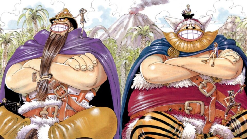 Die Riesen Woogey (links) und Boogey (rechts) als Coverbild vom Mangakapitel zur Little Garden-Arc in One Piece. (Bild: © Eiichiro Oda)