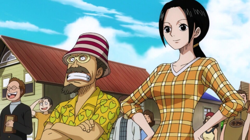 Woop Slap hat Ruffy trotzdem am Hafen verabschiedet, obwohl ihm die Entscheidung des jungen Piraten nicht sonderlich gefällt. (© Eiichiro Oda, Shueisha Toei Animation)