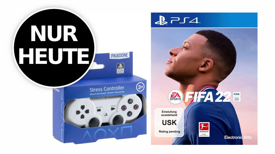 FIFA 22 bekommt ihr bei Otto gerade sowohl in der PS4- als auch in der PS5-Version günstig im Bundle mit dem PlayStation Stress Controller.