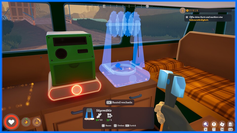 Geräte wie diese kleine Sägemühle oder eine Recycle-Anlage platziere ich direkt in meinem Van.