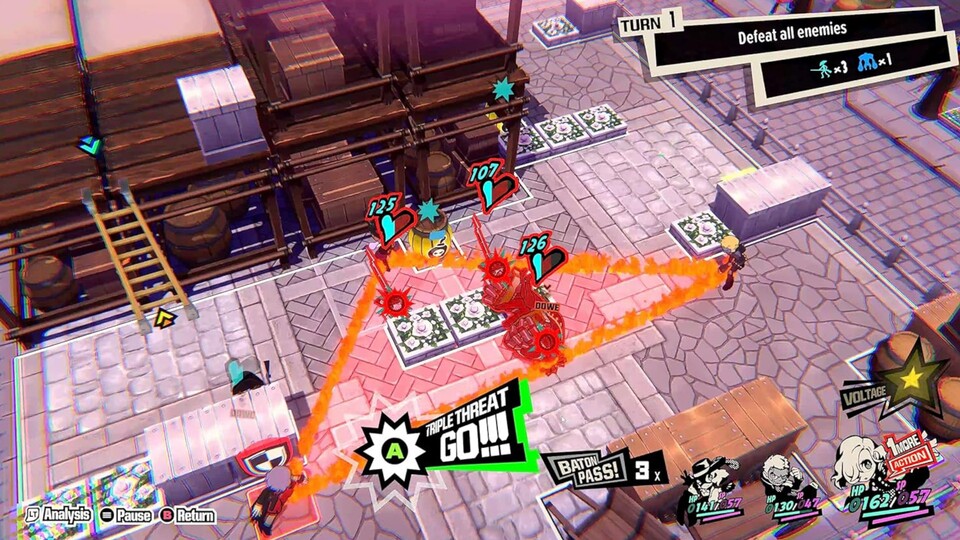 Persona 5 Tactica: In den Dreiecken zwischen euren Team-Mitgliedern könnt ihr Spezialattacken auslösen.