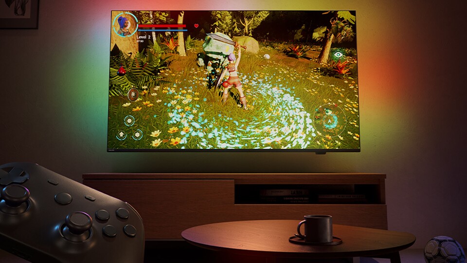 Auch beim Zocken sorgt der Philips Ambilight für besondere Atmosphäre.