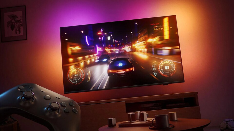 Der Philips OLED810 4K-Fernseher sorgt nicht nur für atmosphärische Beleuchtung, er bietet auch eine hohe Bildqualität und ist sehr gut fürs Gaming geeignet.