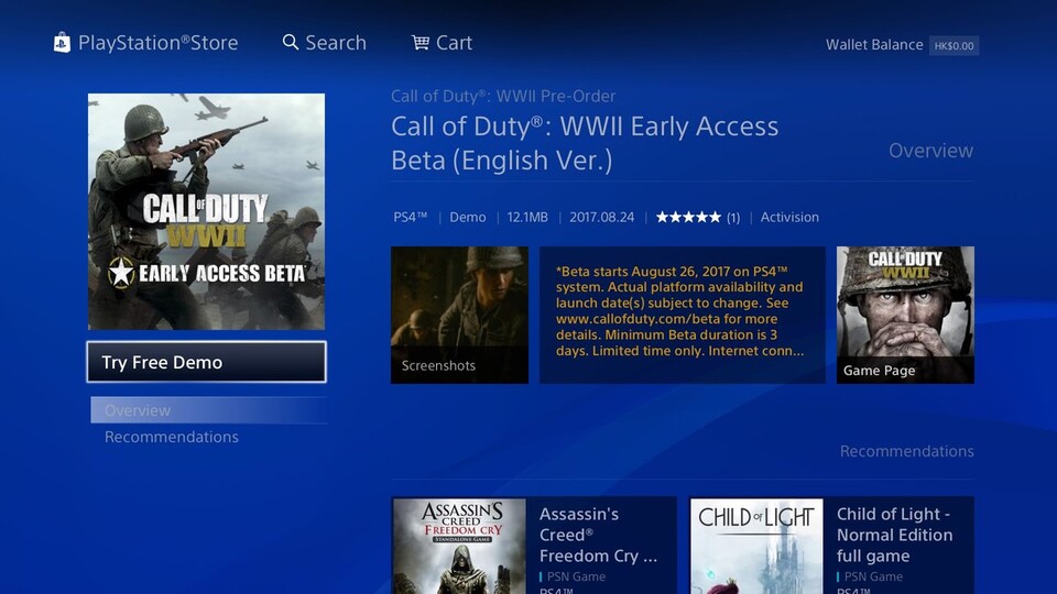 Im Playstation Store Hongkong wird derzeit die Call of Duty: WW2-Beta gelistet.