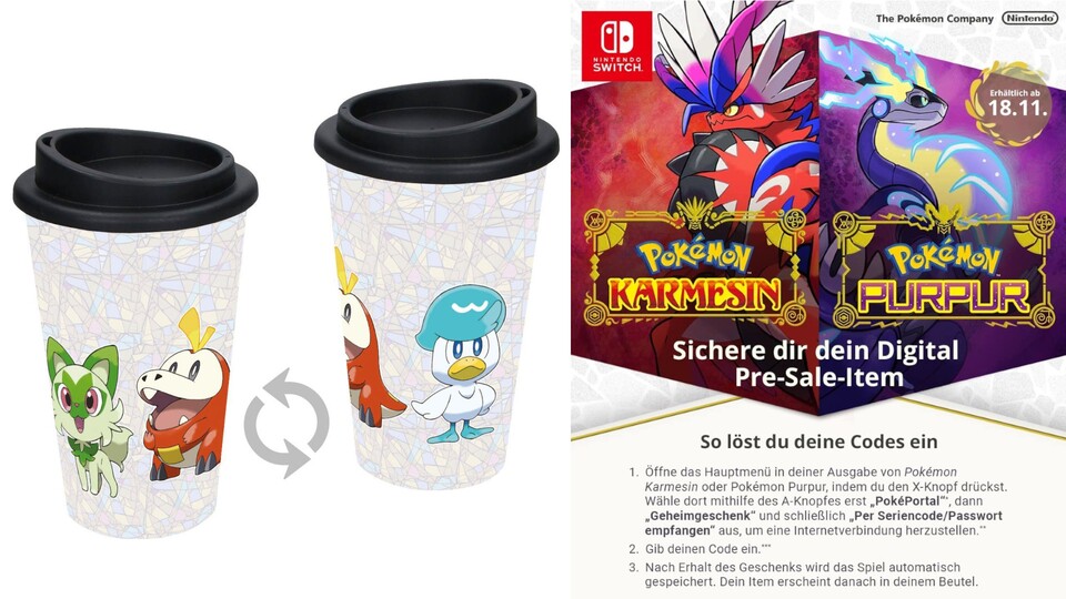 Bei anderen Händlern wie Otto (links) und Amazon (rechts) gibt es andere Vorbestellerboni bei Pokémon Purpur und Karmesin.
