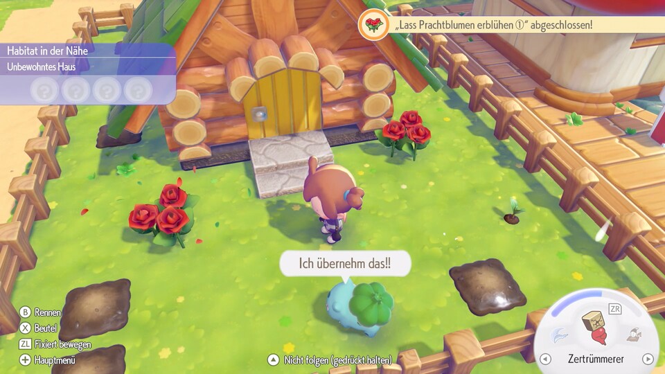 In Fertighäusern wie dieser Blockhütte findet ihr zugeteilte Pokémon, wenn sie draußen keinen Platz mehr finden.
