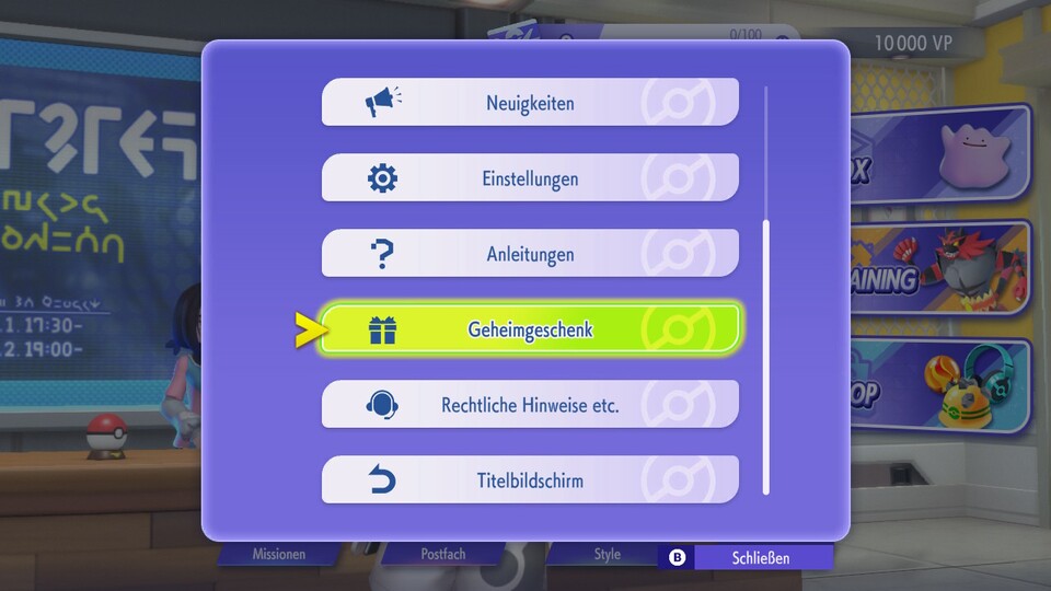 Scrollt im Punkt Untermenü nach unten, um zu den Geheimgeschenken zu gelangen.
