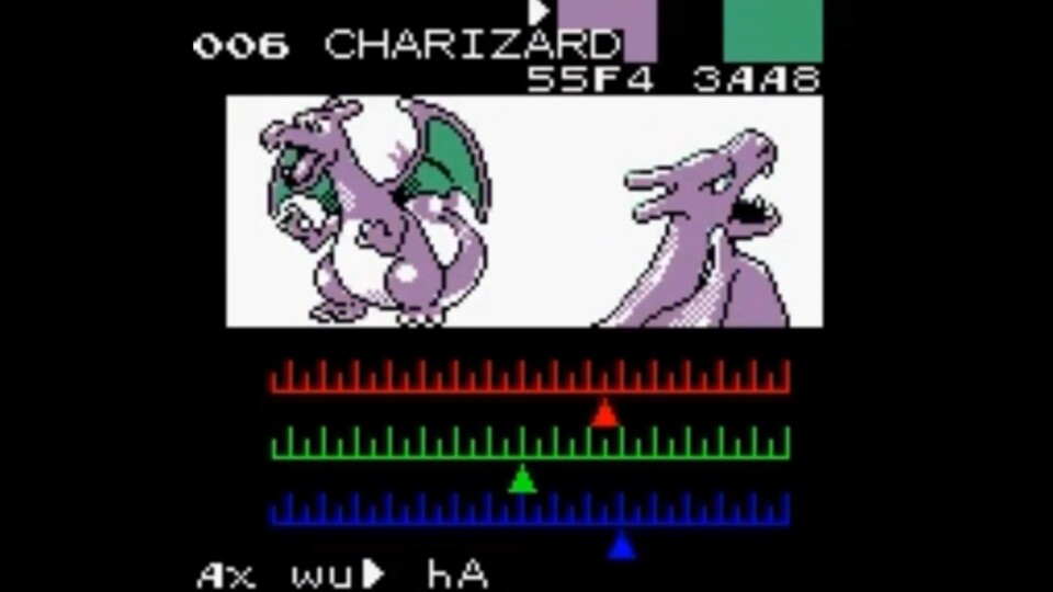 So sieht der Farbregler von Shiny Glurak in Pokémon Gold und Silber aus.